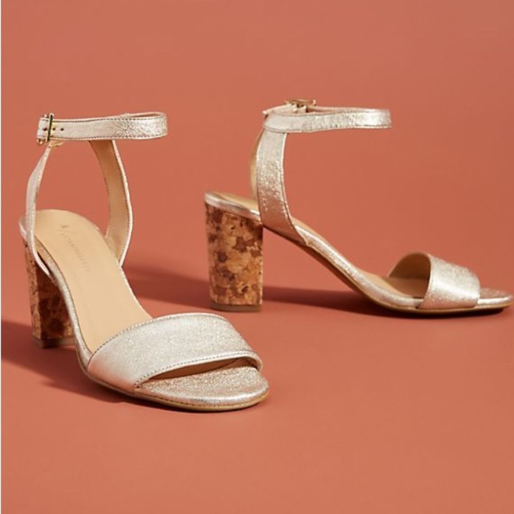 Anthropologie Elizabeth Gold Cork Heel Sandals